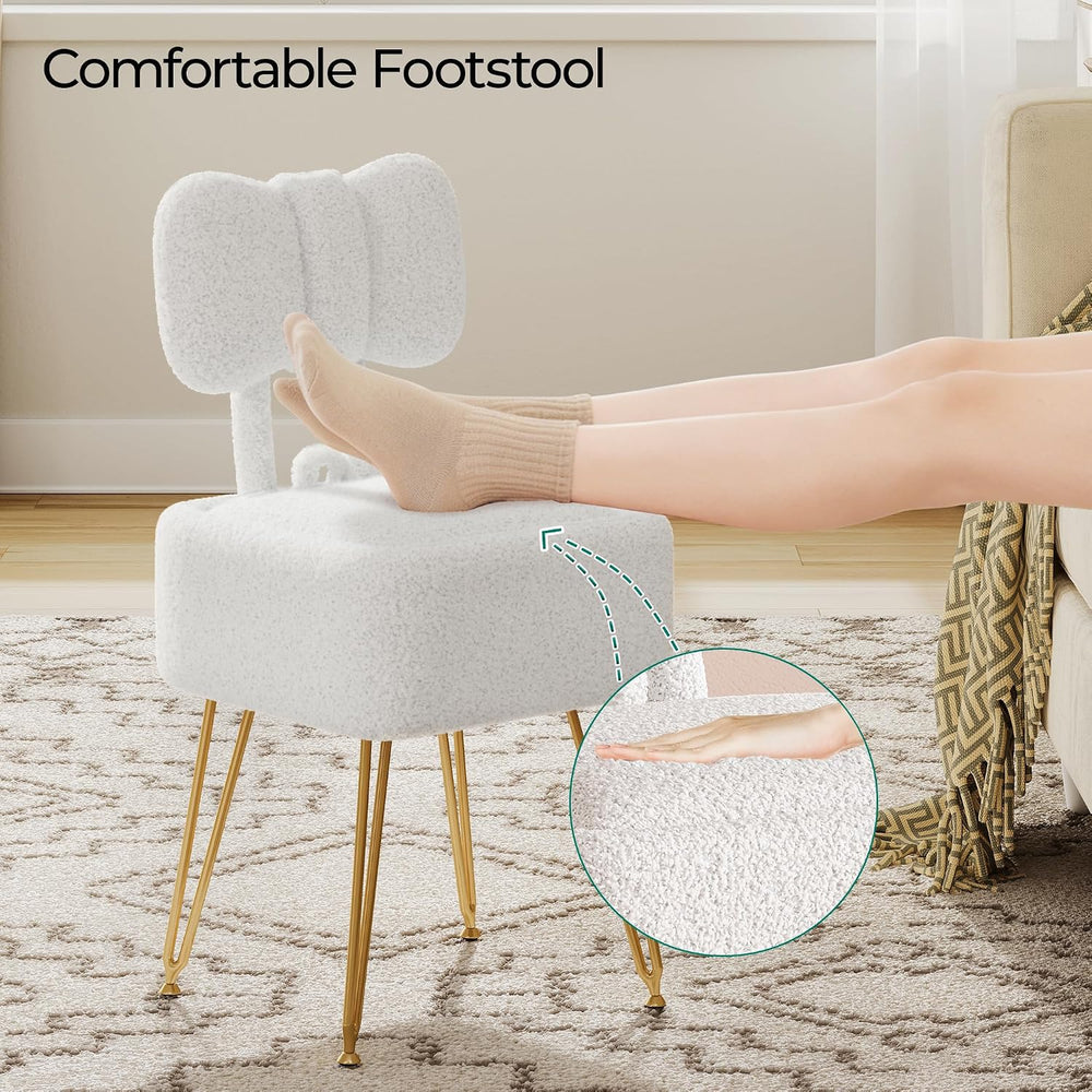 Small Vanity Chair with Storage, Vanity Stool with Folding Back, Chair for Va...