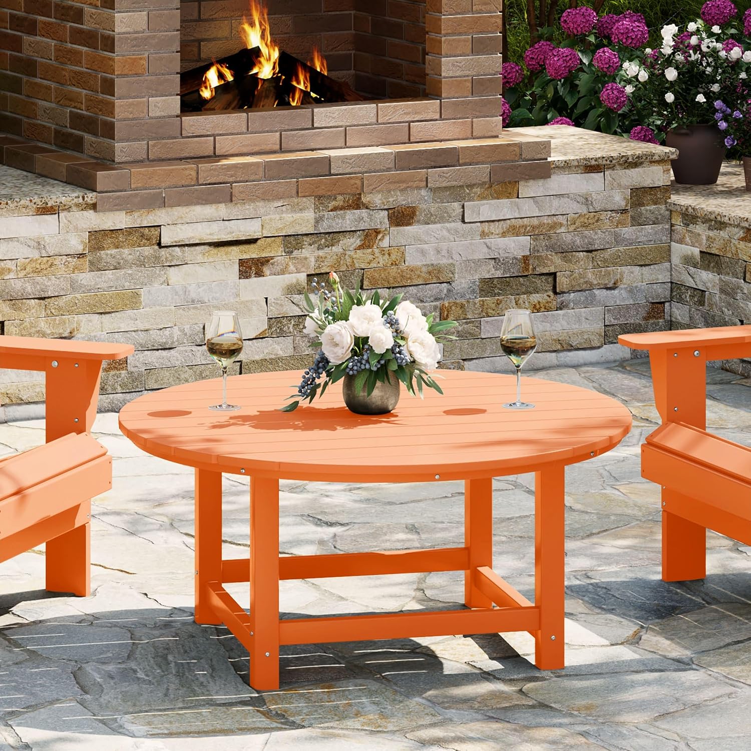 WestinTrends Malibu Low Outdoor HDPE Round Patio Coffee Table, Orange