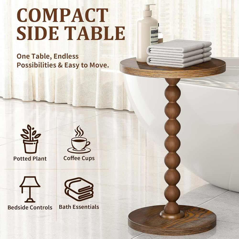 Round Side Table, Drink Table for Small Spaces, Modern Accent Nightstand with...