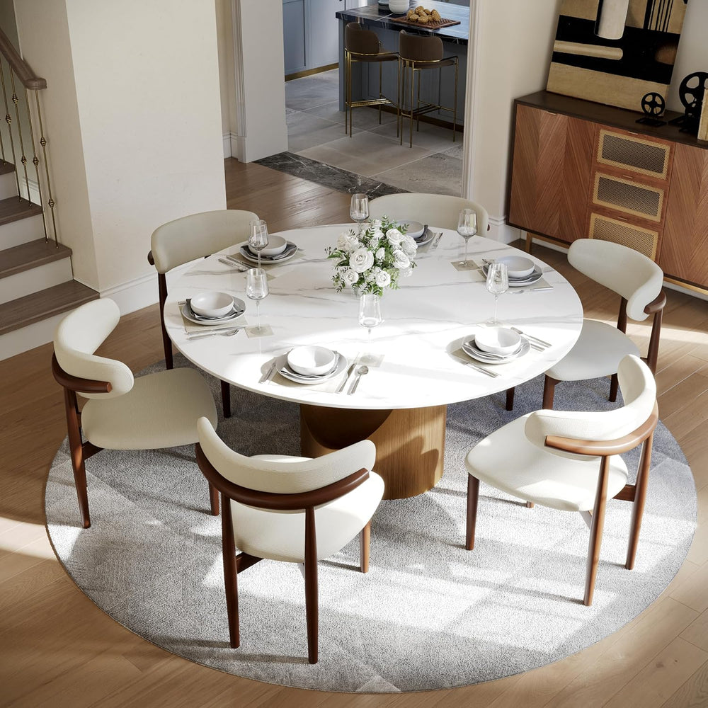 POVISON 59" Round Dining Table for 6, Glossy White Sintered Stone Tablet...