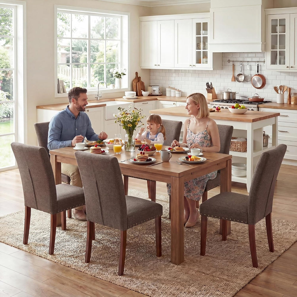 Farmhouse Dining Chairs Set of 6, High Back with Wooden Legs and Nailhead Tri...