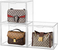 HBlife 3 Pack Purse Storage Organizer for Closet, Large Clear Stackable Handbag Display Case Box with Magnetic Door for Collectibles, Cosmetics, Women Heels and Toys
