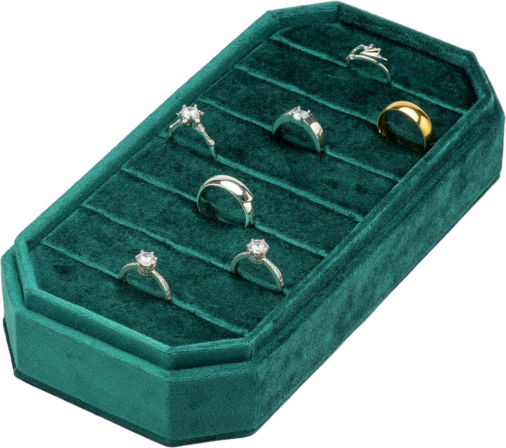 Velvet Ring Organizer Display Tray Jewelry Box Earring Holder Case for Wedding Birthday Christmas Day (Green)