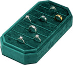 Velvet Ring Organizer Display Tray Jewelry Box Earring Holder Case for Wedding Birthday Christmas Day (Green)