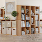 Cube Storage Organizer Bookcase, Decorative 11 inch Open Back Cubical Shelf with Thickened Border, Display Bookshelf for Living Room, Home Office, Sturdy Room (Natural Oak, 6 Cube)