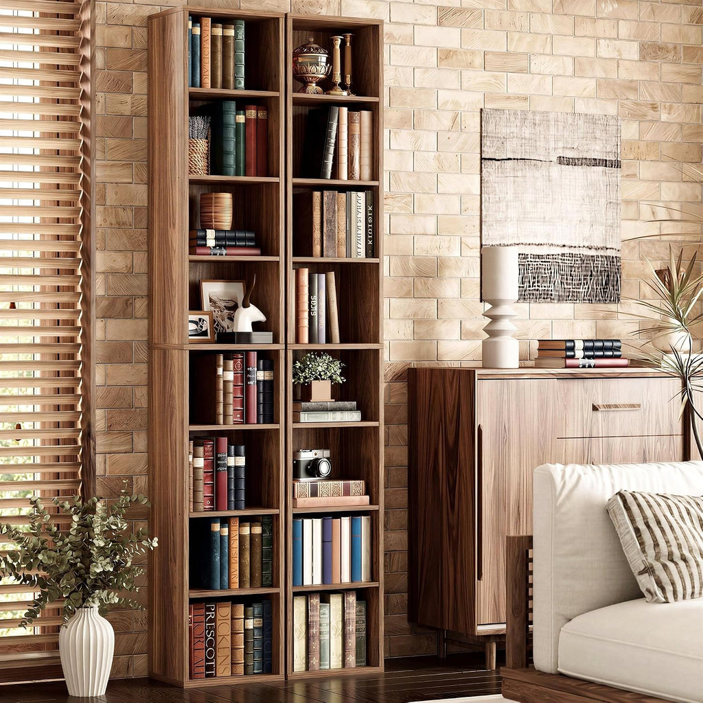 IRONCK Tall Narrow Bookshelf 8 Tiers 71in Set of 2, Compact Corner Bookcase | 4 Adjustable Shelves. Compact Corner-fit Design for Living Room, Office or Bedroom. Each Shelf Supports 28 lbs. Easy Setup.