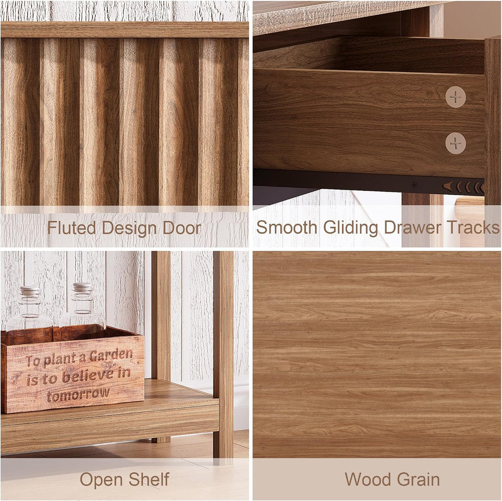 Treocho 47" Fluted Console Table with 3 Drawers and Storage Shelf | Narr...