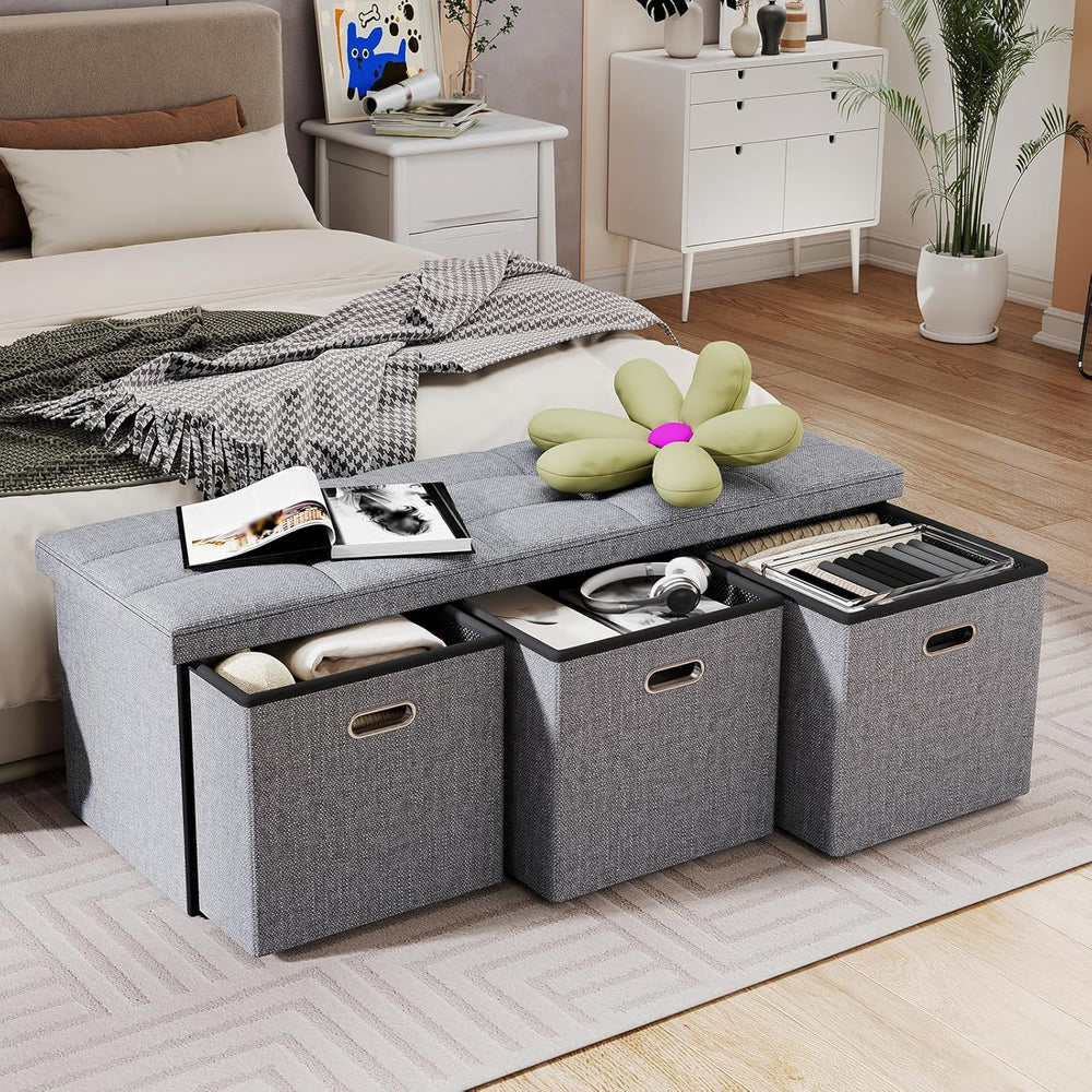 43 Inches Folding Storage Ottoman Bench with Drawers,End of Bed Foot Rest Sto...