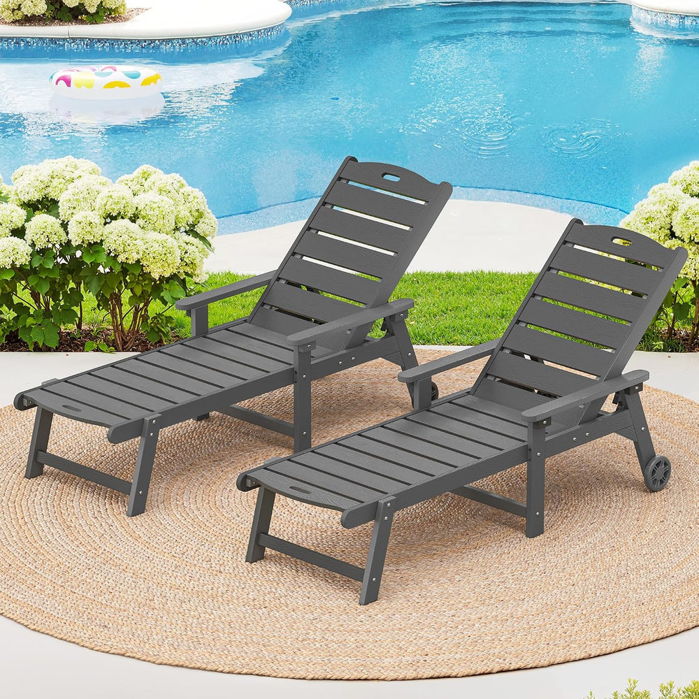 LUE BONA Outdoor Chaise Lounge, 5‑Position, 2‑Pack, Dark Gray