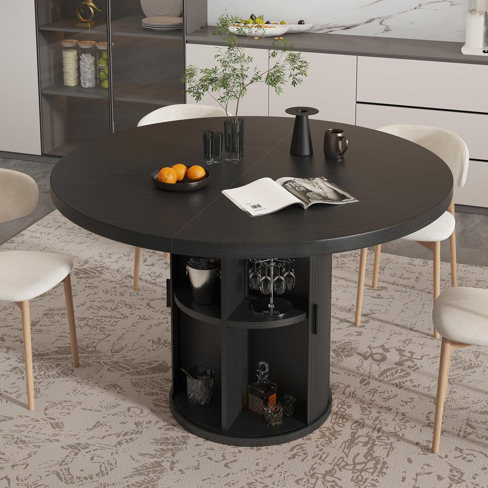 35.5'' Round Pedestal Dining Table, 2-4 Modern Fluted Dining Room Kit...