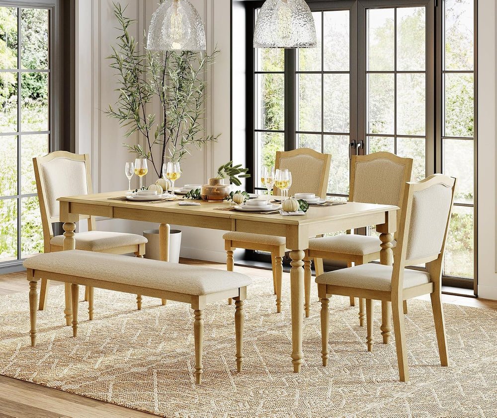 WAMPAT Farmhouse Dining Bench with Solid Wood Legs for Dining Room, Oak | Kit...