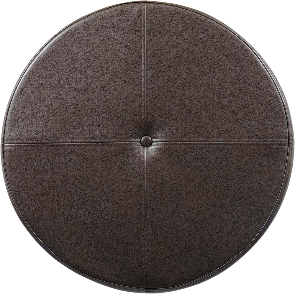 HomePop 24" Round Leatherette Storage Ottoman - Chocolate Brown