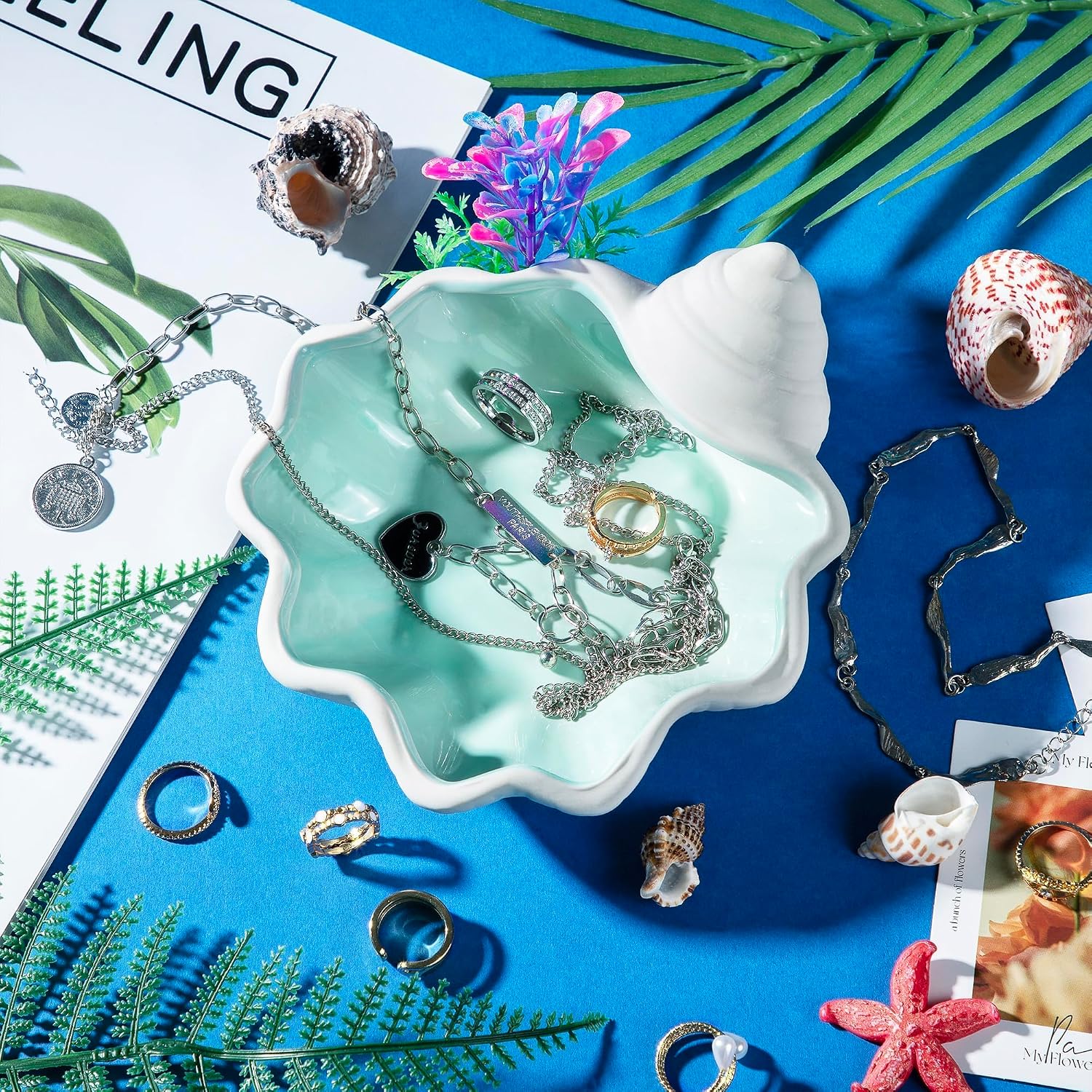 OSOPOLA Ceramic Shell Jewelry Tray Ocean Ring Holder Dish Key Tray | OSOPOLA OceanThemed Shell Tray For Rings Keys Decorative Plate For Women Christmas Birthday Gift HE02SL