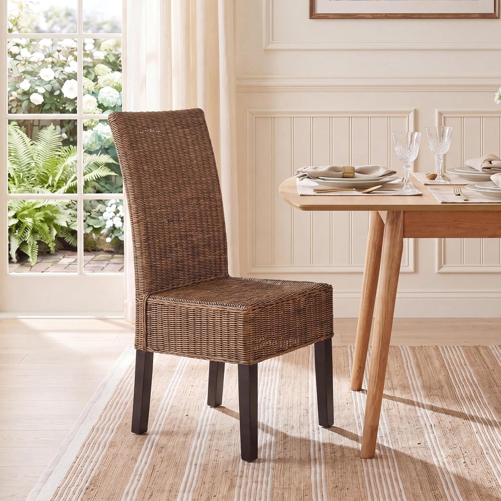 SAFAVIEH Furniture - Arjun Wicker Dining Chair Set of 2 - Brown & Multi -...