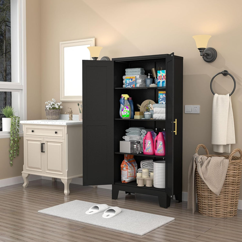 winiowa Pantry Cabinet with Doors and Adjustable Shelves, Metal Kitchen Stora...