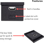 Internet's Best Collapsible File Storage Organizer with Lid - Decorative Linen Filing & Storage Office Box – Hanging Letter/Legal Folder – Home Office Bins Cabinet – Charcoal Container - 6 Pack
