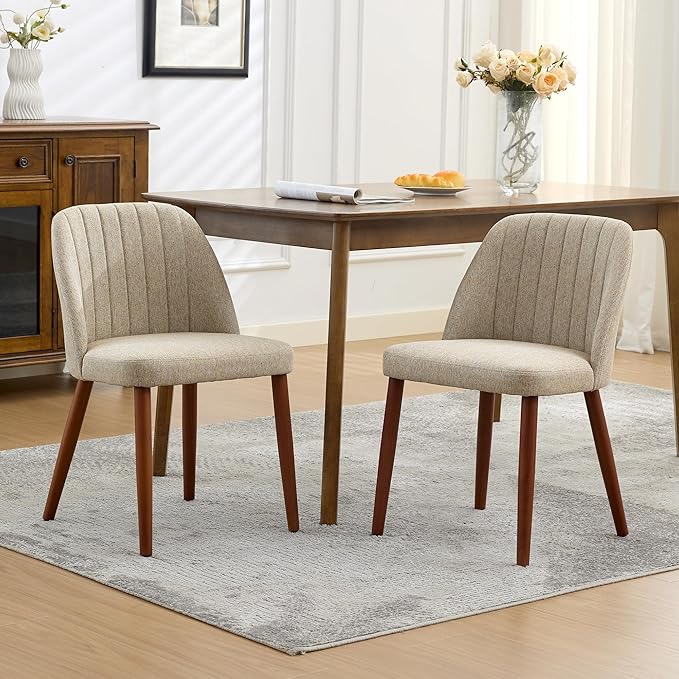 Wooden Dining Chairs Set of 2, Upholstered Kitchen Dining Room Chairs with Pa...