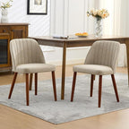 Wooden Dining Chairs Set of 2, Upholstered Kitchen Dining Room Chairs with Padded Seat and Wood Legs, Modern Fabric Side Dinner Chair for Kitchen, Dining Room, Restaurant, Cafe, Camel