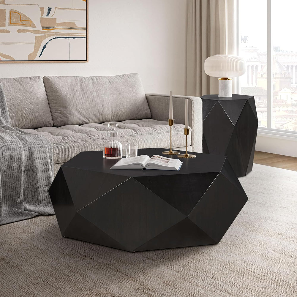 Acme Hanniel Contemporary Wood Hexagonal End Table in Antique Black