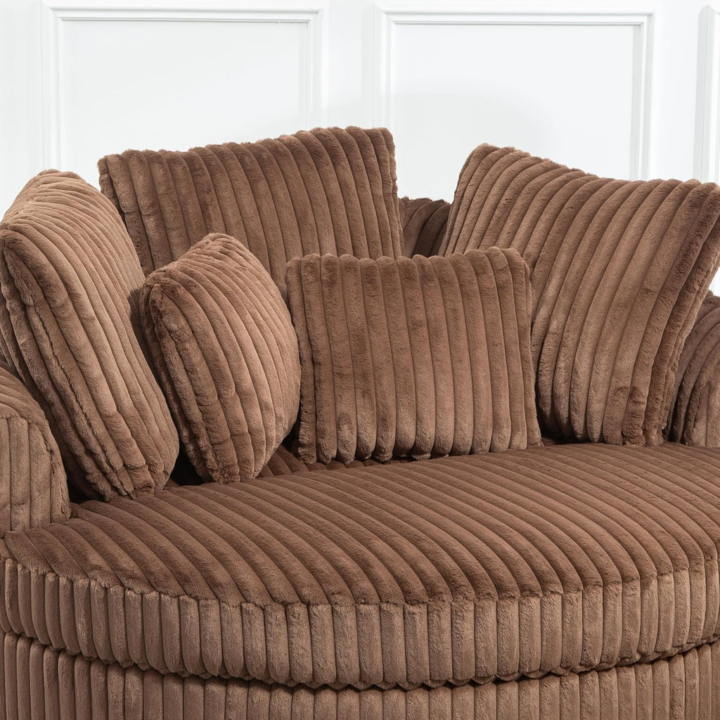 Aoiy & Wifon 59.8" W Oversized Barrel Chair, Round Accent Chair with Wheels, Extra Large Living Room Chair, Faux Fur, Brown