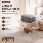 Briwooody Acrylic Luggage Rack for Guest Room, Foldable Suitcase Stand with Back & Leather Straps, Clear Modern Design for Bedroom & Hotel, Heavy Duty Luggage Rack, Holds up to 100 lbs