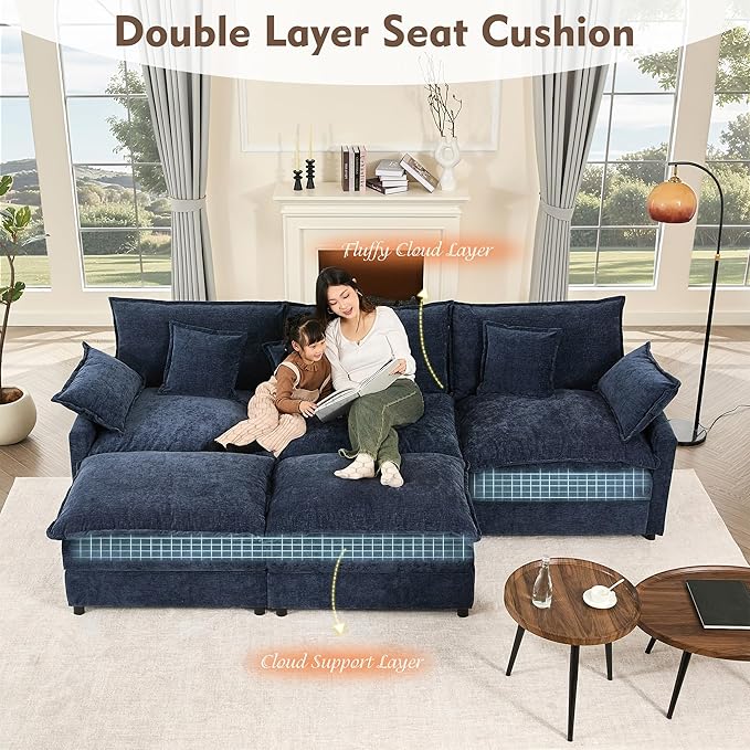 108" U Shaped Couch, Modular Sectional Sofa, 3-Seater Comfy Cloud Couch,...
