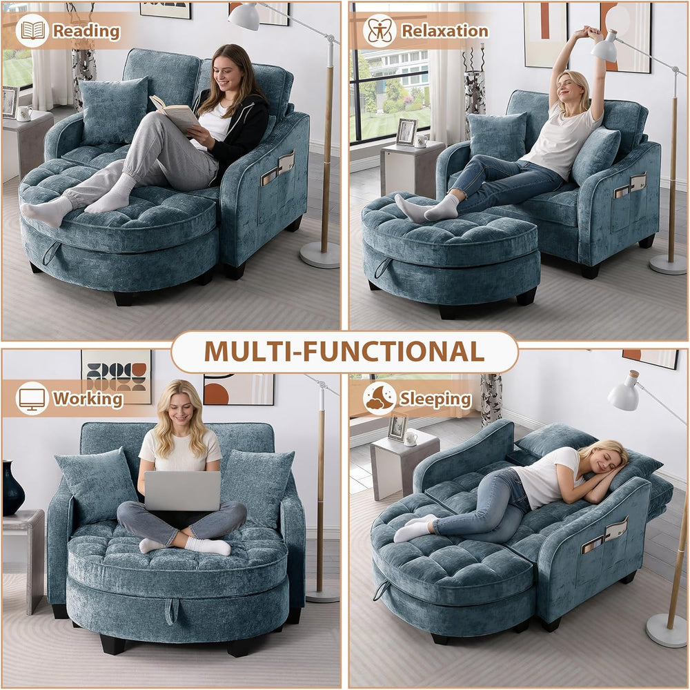 Oversized Curved Chaise Lounge Chair Indoor with Ottoman, 54.8" Cloud Re...