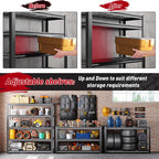REIBII Storage Shelves, Heavy Duty Garage Shelving Load 2500LBS, 5-Tier Garage Shelves with Tool Storage Bag, Adjustable Industrial Metal Shelving for Basement, 66" H x38.2 W x16 D, Black