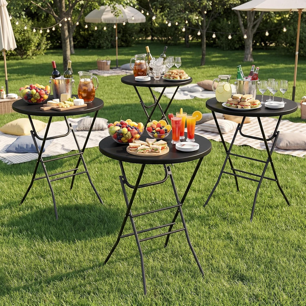 TLSUNNY 4Pcs 32" Folding Round Cocktail Table, High Top Bar Table, Black...
