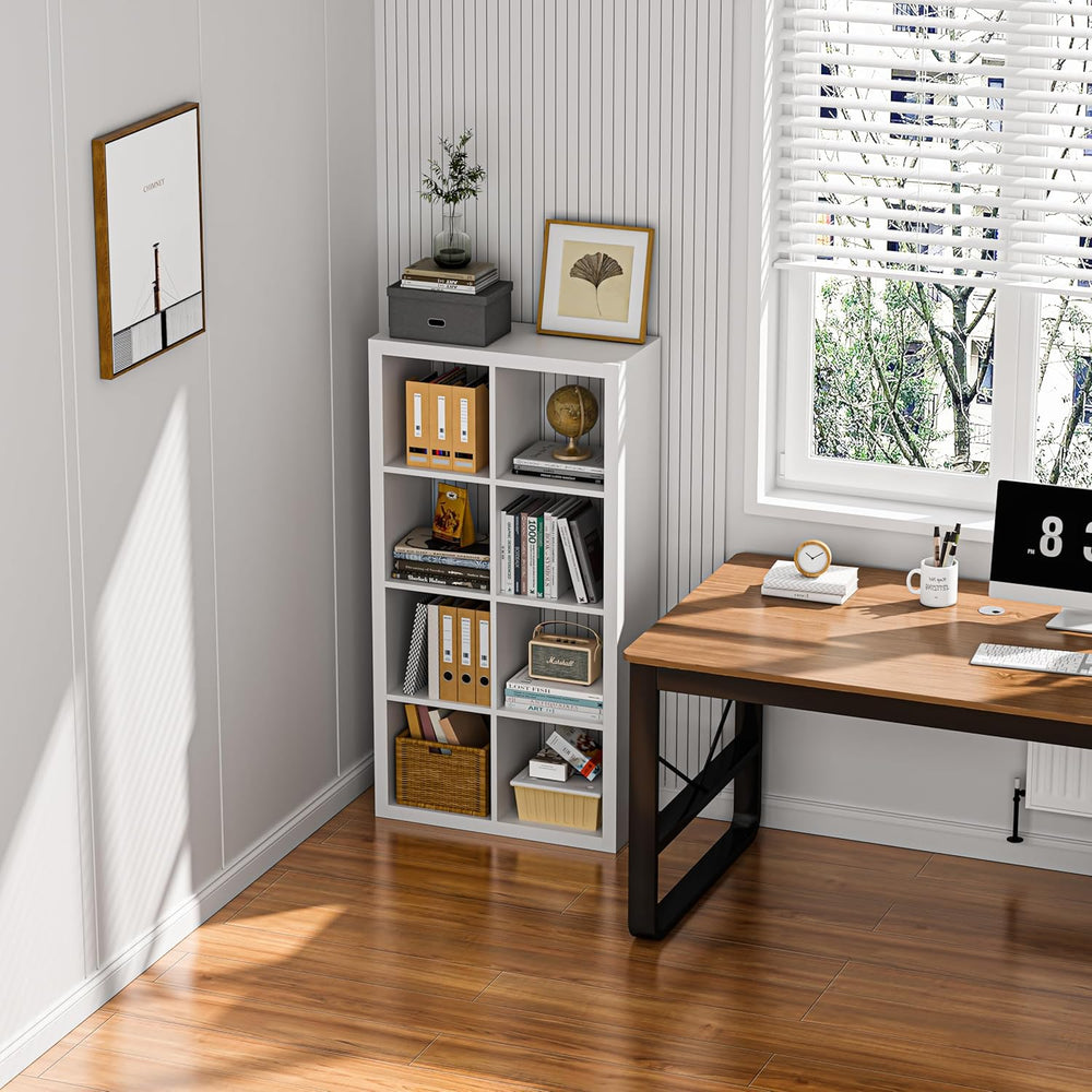 furtble Bookshelf with Storage Bin, 4-Cube Storage Organizer, Modern Wood Ope...