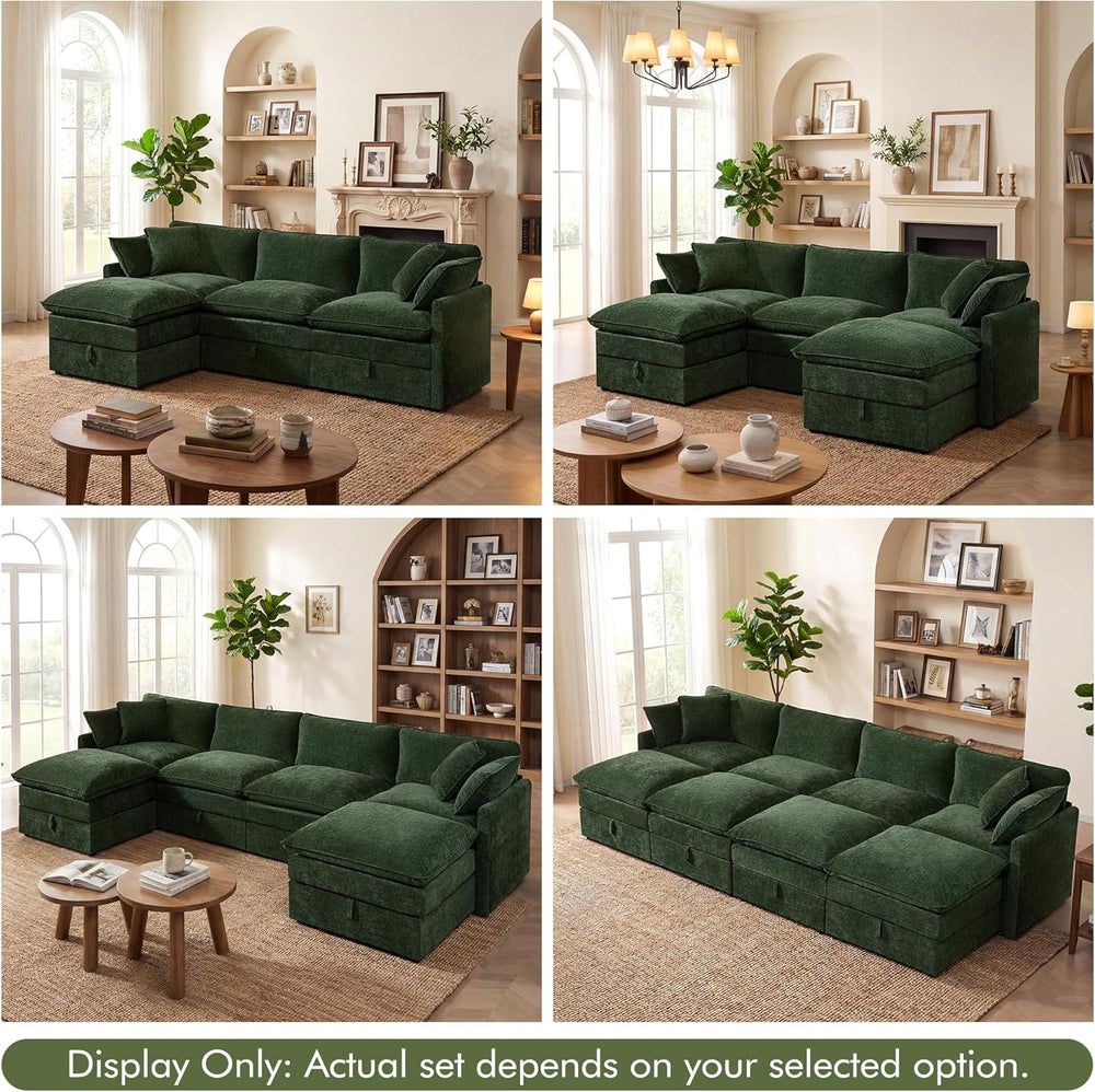 WorthFurni Modular Sectional Sofa with Storage Ottomans,103" U-Shaped Cl...