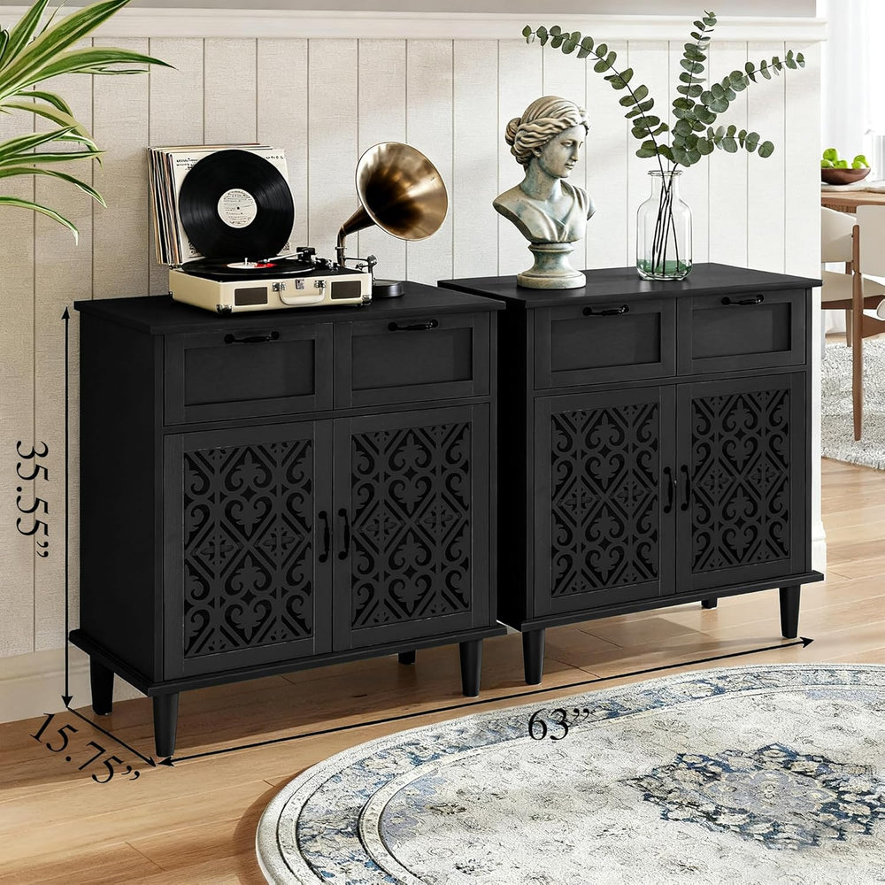 Sideboard Cabinet with 2 Doors & 2 Drawers - Adjustable Storage Console T...