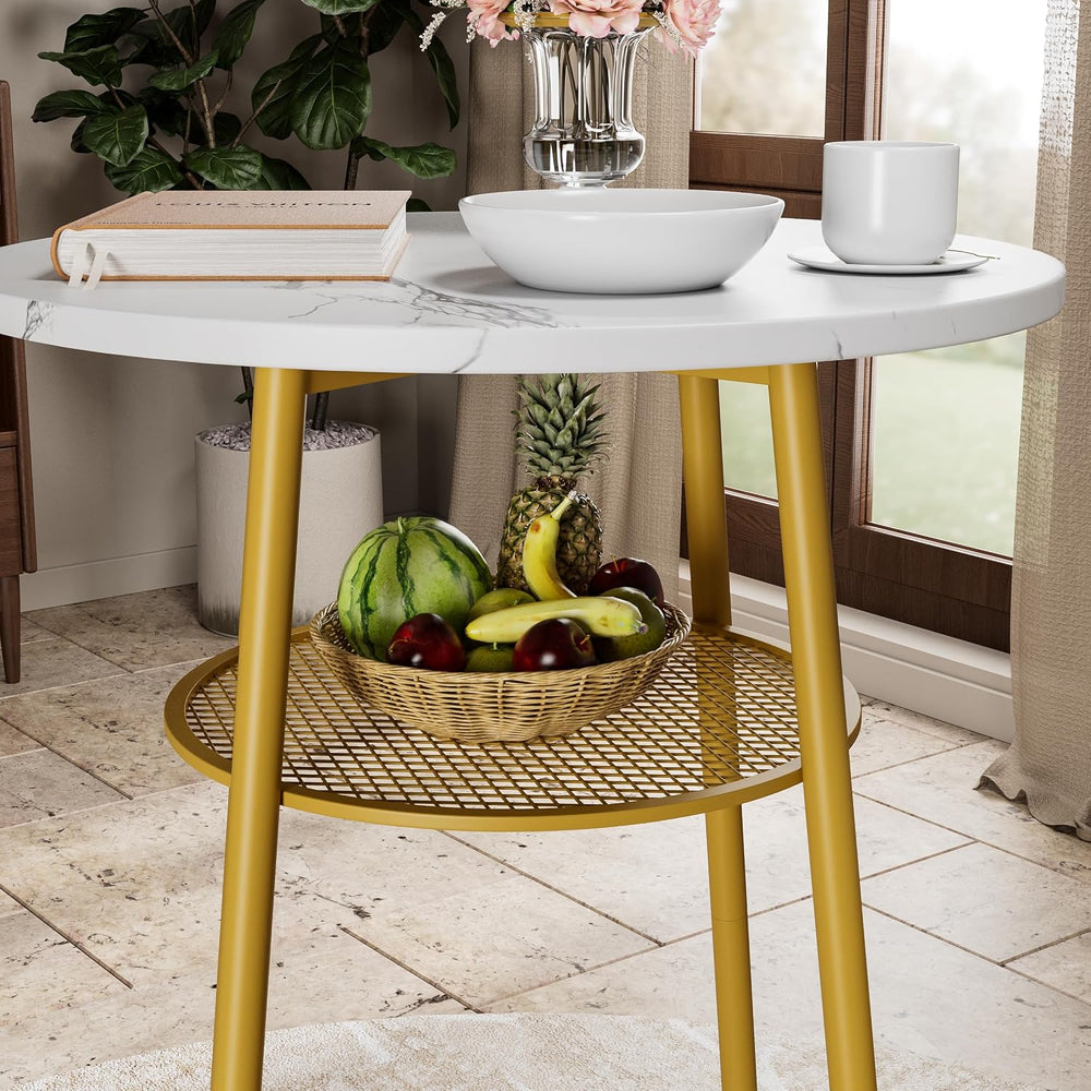 3 Pieces Round Bar Table Set, Small Dining Table for 2 Faux Marble Tabletop |...