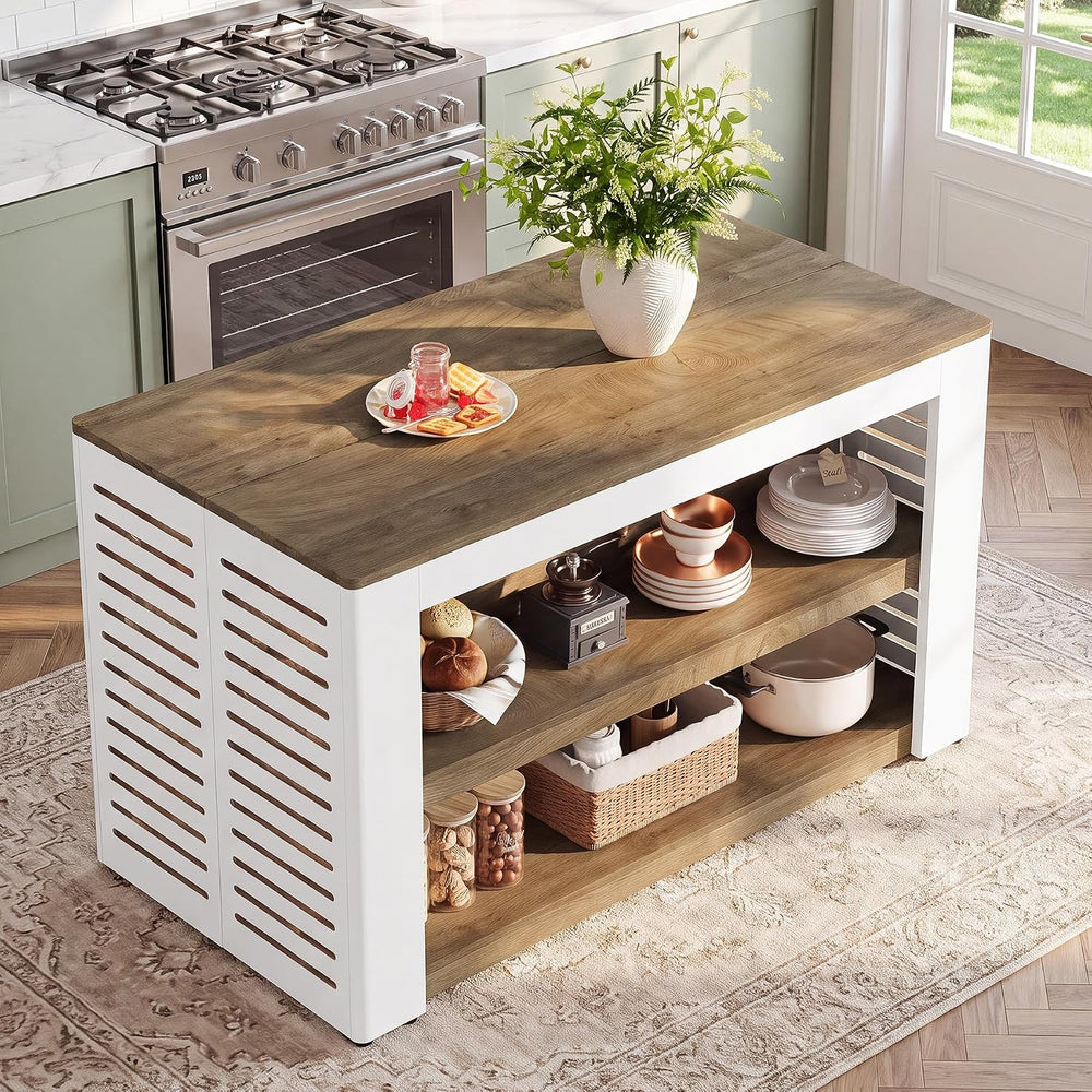 Tribesigns 55.1-Inch Kitchen Island with Storage and Seating Space | 3-Tier F...