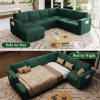 106.7" Sectional Sleeper Sofa with Pull Out Couch, Modern 7 Seat U Shaped Modular Couch, Green Sectionals Modular Sofa with Storage, Comfy Corduroy Couches Sectional for Living Room & Apartment