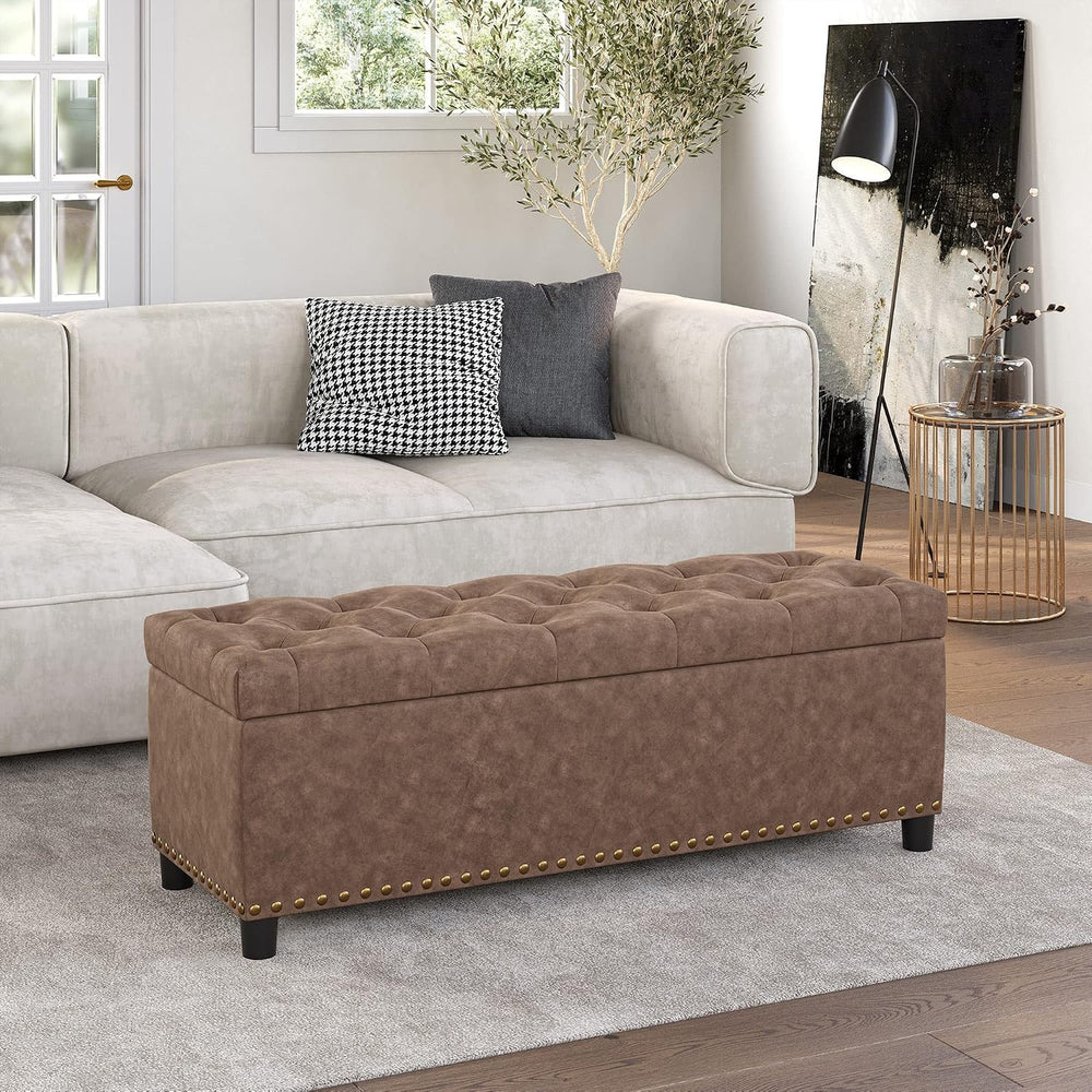 BELLEZE Storage Ottoman, Tufted Ottoman with Close Hinge, Foot Rest for Livin...