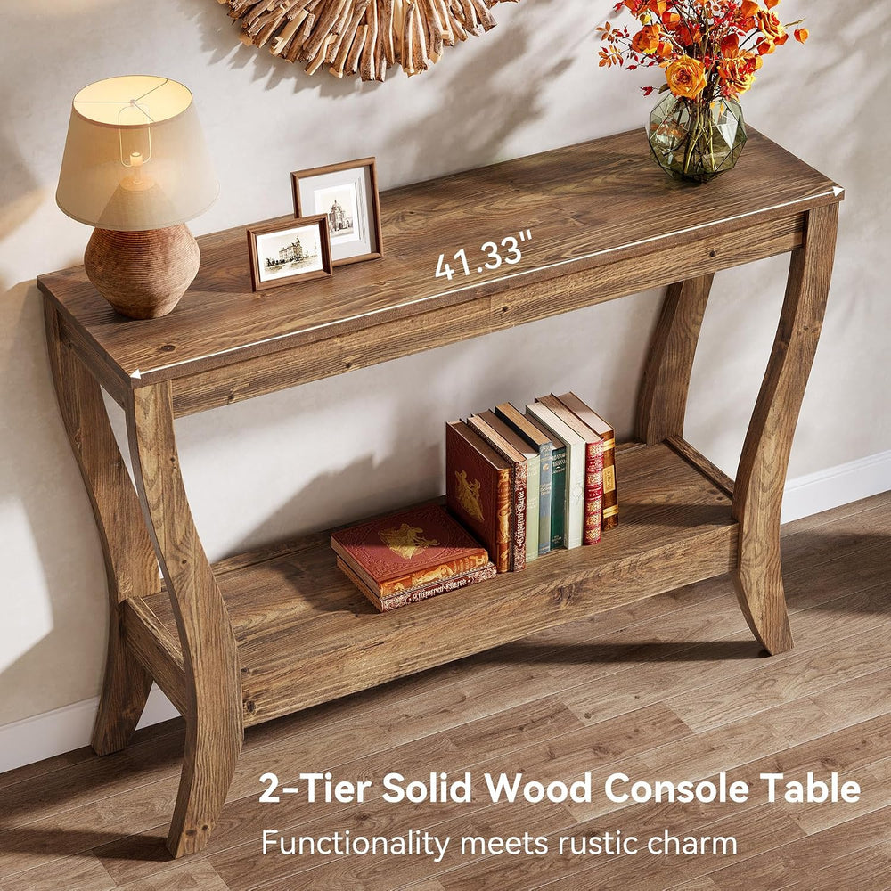 Solid Wood Console Table for Entryway, 41.3-Inch Farmhouse Sofa Table with St...