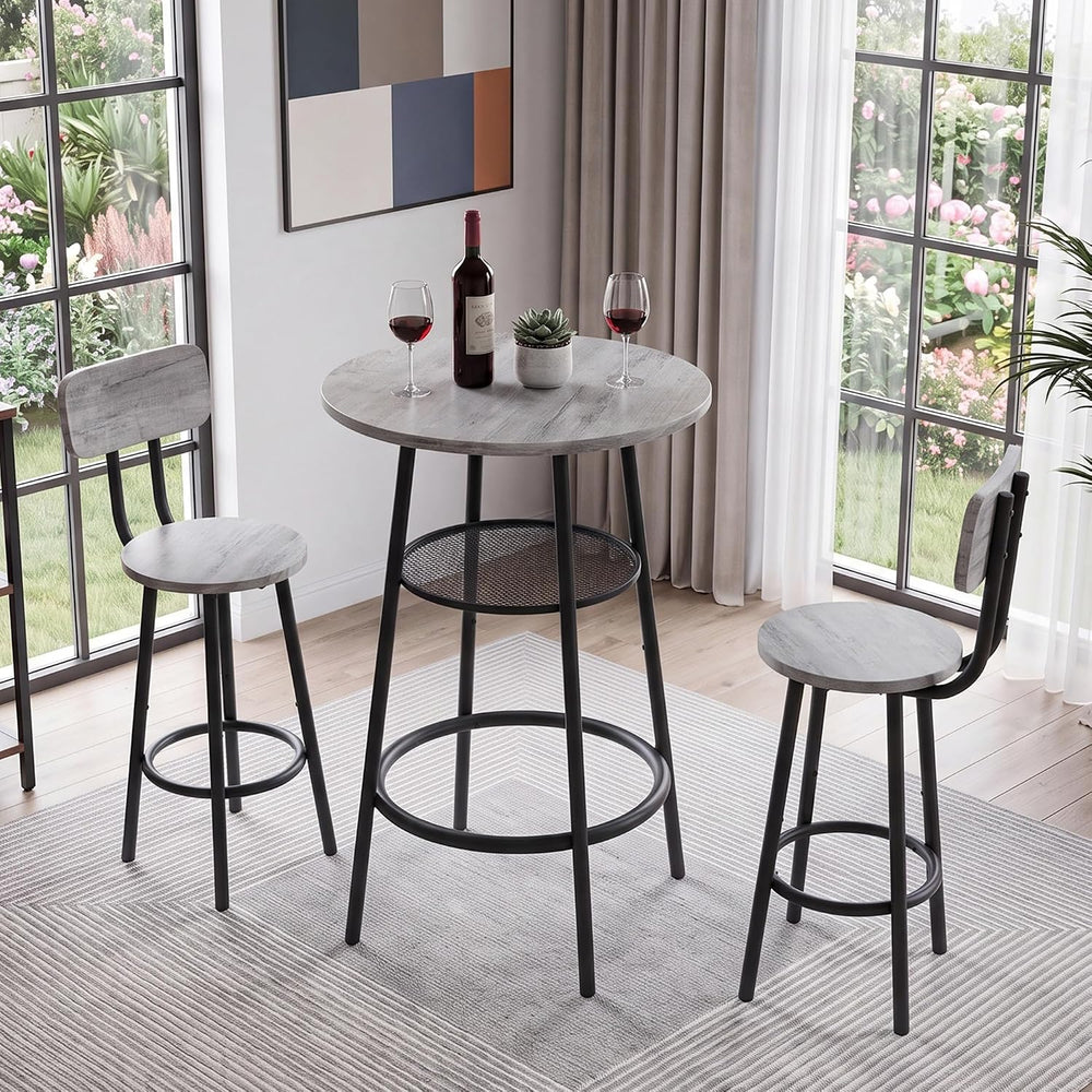KIVENJAJA Round Bar Table and Chair Set for 2, 3 Piece, Grey | for Kitchen/Di...