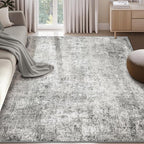 Washable Area Rugs 6'x9' Non-Slip Modern Abstract Soft for Living Room Entryway Bedroom Nursery, Print Pattern, Gray White Grey
