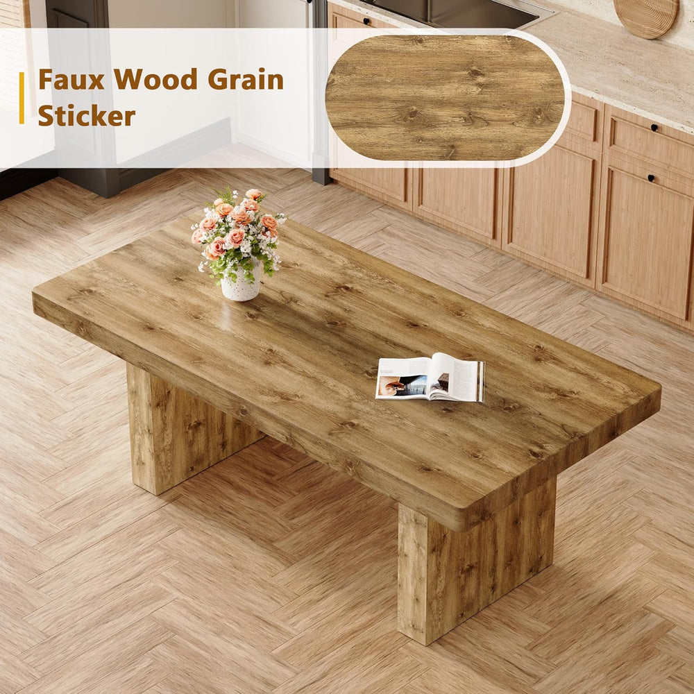 gopop Rustic Modern 79" Rectangular Dining Table, Solid Wood Farmhouse K...