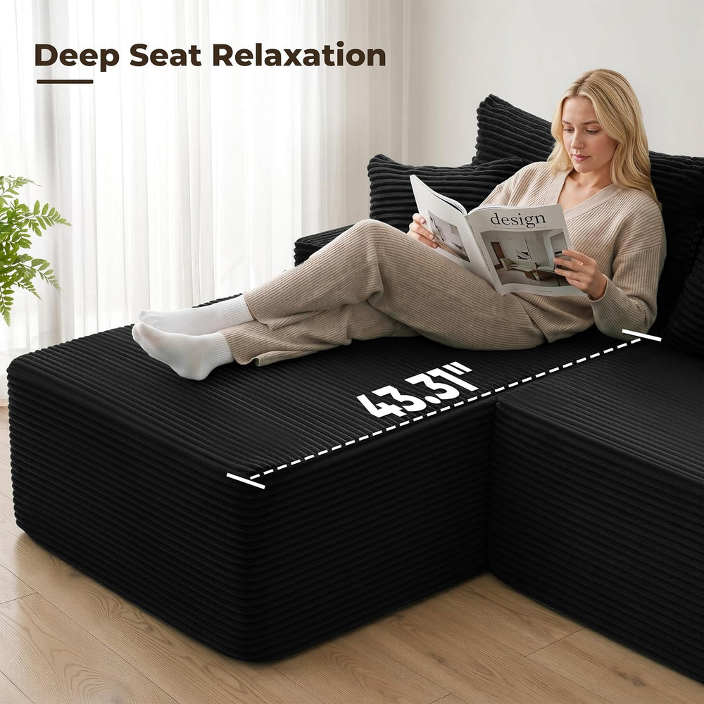 Mangodan 118'' Boneless Couch, U Shaped Couches for Living Room, Black