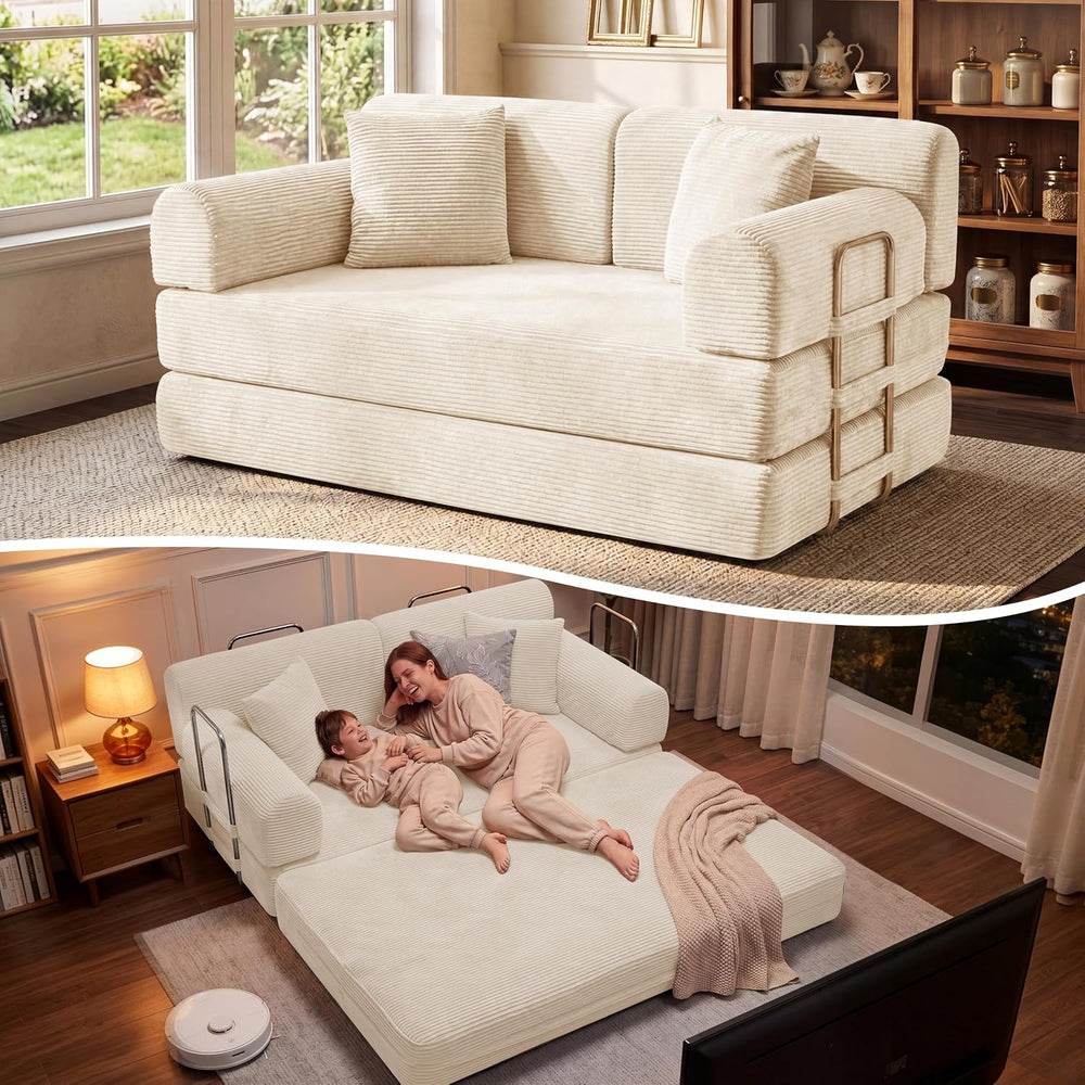 BSHOMGI Convertible Sofa Couch Bed, Folding Corduroy Floor Compression Lovese...