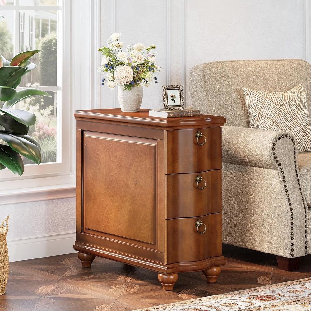 Tribesigns Wood Fully Assembled End Table, 3-Drawers Narrow Slim Side Table, ...