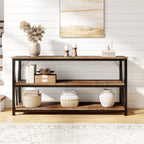 IDEALHOUSE Industrial Entryway Table, 47 in Narrow Long Console Table with Storage, 3 Tier Wood Console Table for Living Room, Farmhouse Sofa Tables Behind Couch, Hallway Table for Foyer-Brown