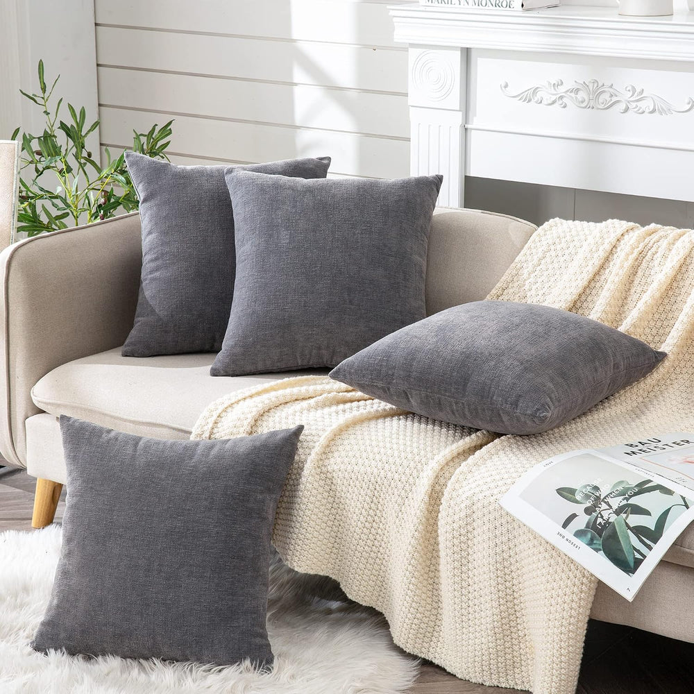 GAWAMAY Gray Chenille Throw Pillow Covers 18x18 Set of 4 for Couch