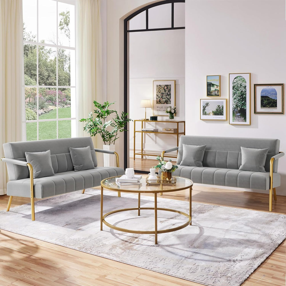 Yaheetech 56.5" Small Sofa 2 Seater Couch with Gold-Tone Legs, Light Gray