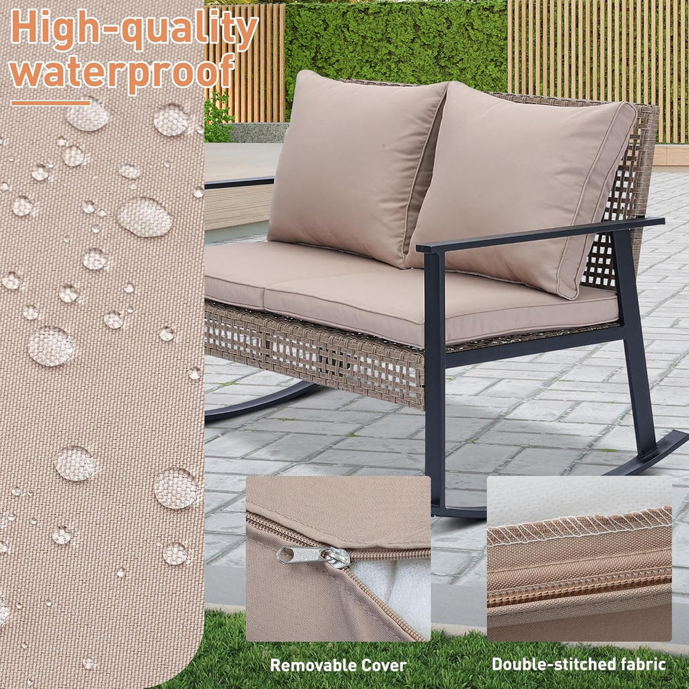 Ainfox Outdoor Wicker Loveseat Rocking Chair, Patio Rattan Rocker Chair with ...