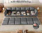 SITJOY 172" Faux Leather Modular Sectional Sofa with Storage, Mid Century Modern Sectional Couches for Living Room, Soft Padded Armrests, Oversized 12 Seat Sofa Bed with Chaise, Gray