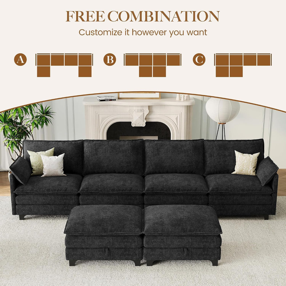 140" U-Shaped Modern Modular Sectional Sofa, Chenille Cloud Couch with S...