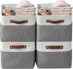 DECOMOMO Storage Baskets for Shelves - Fabric Storage Bins, Linen Closet Organizers and Storage (Slate Grey & White, Large - 4 Pack)